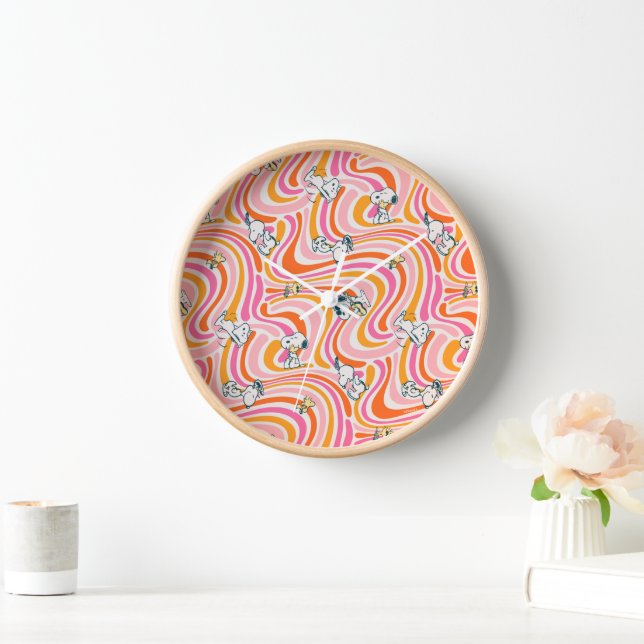 Snoopy & Woodstock Groovy Vibes Orange Pattern Clock (Home)