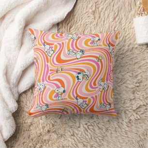 Snoopy & Woodstock Groovy Vibes Orange Pattern Cushion