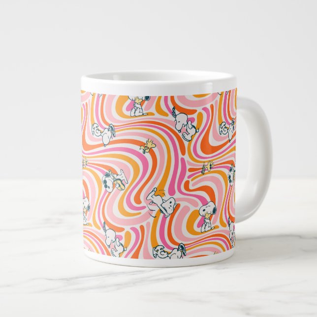 Snoopy & Woodstock Groovy Vibes Orange Pattern Large Coffee Mug (Front Right)