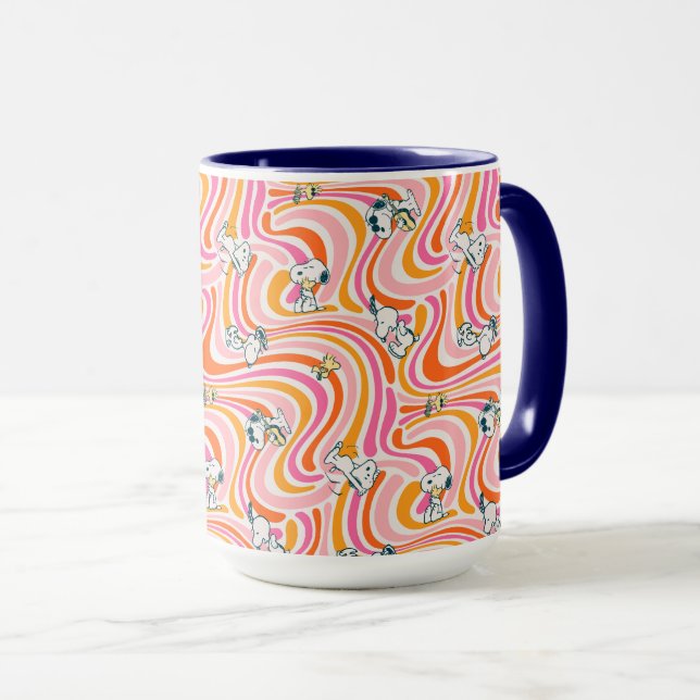 Snoopy & Woodstock Groovy Vibes Orange Pattern Mug (Front Right)