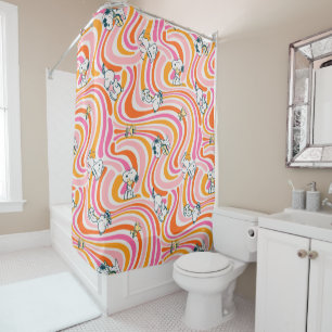 Snoopy & Woodstock Groovy Vibes Orange Pattern Shower Curtain