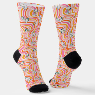 Snoopy & Woodstock Groovy Vibes Orange Pattern Socks