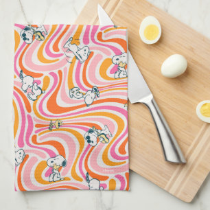 Snoopy & Woodstock Groovy Vibes Orange Pattern Tea Towel