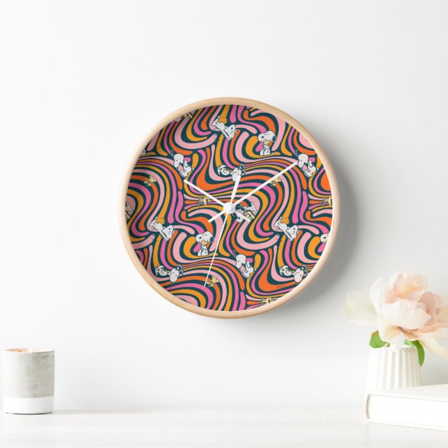 Snoopy & Woodstock Groovy Vibes Purple Pattern Clock (Home)