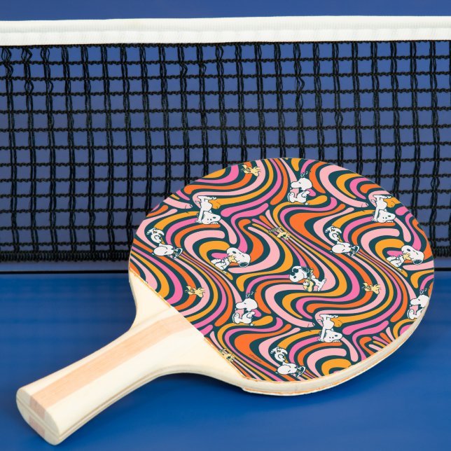 Snoopy & Woodstock Groovy Vibes Purple Pattern Ping Pong Paddle (Insitu)