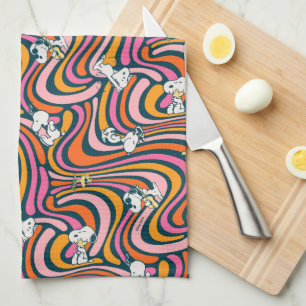 Snoopy & Woodstock Groovy Vibes Purple Pattern Tea Towel