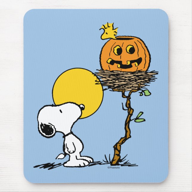Snoopy & Woodstock Nest With Jack O' Lantern Mouse Pad (Front)