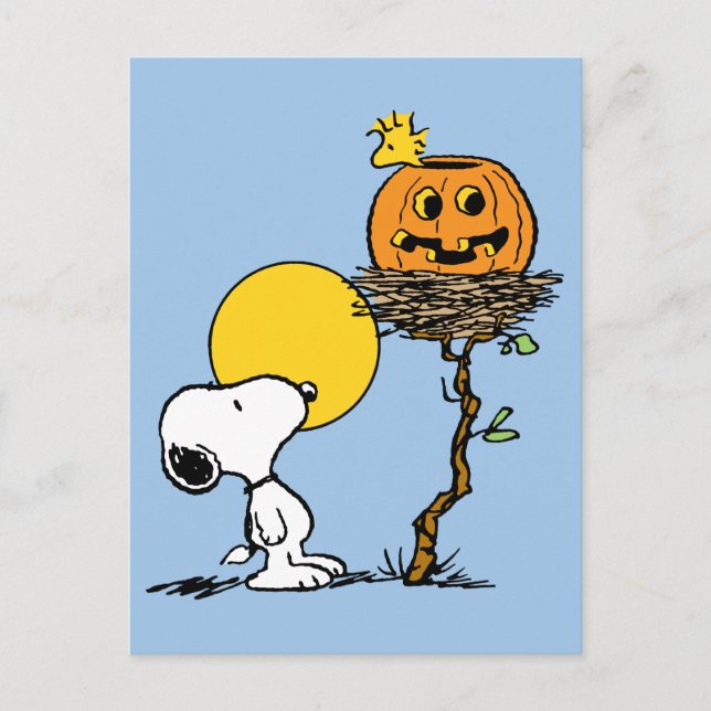 Snoopy & Woodstock Nest With Jack O' Lantern Postcard (Front)