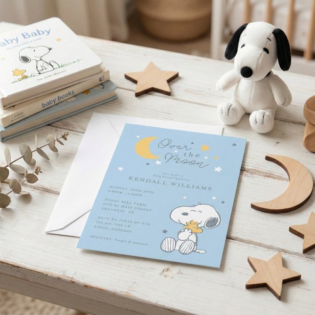 Snoopy & Woodstock | Over the Moon Baby Shower Invitation (Creator Uploaded)