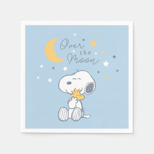 Snoopy & Woodstock | Over the Moon Baby Shower Nap Napkin (Front)