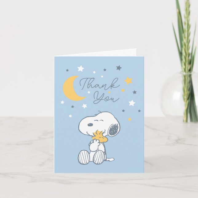 Snoopy & Woodstock | Over the Moon Baby Shower Tha Thank You Card (Front)