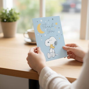 Snoopy & Woodstock Over the Moon Baby Shower Thank You Card