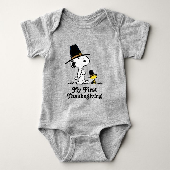 Snoopy & Woodstock Pilgrim | My 1st Thanksgiving Baby Bodysuit (Front)