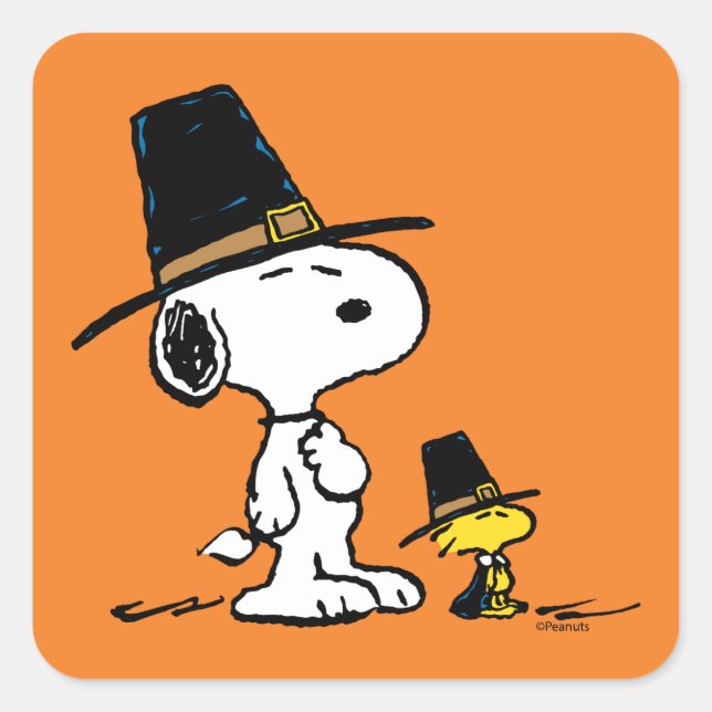 Snoopy & Woodstock Pilgrim Square Sticker (Front)