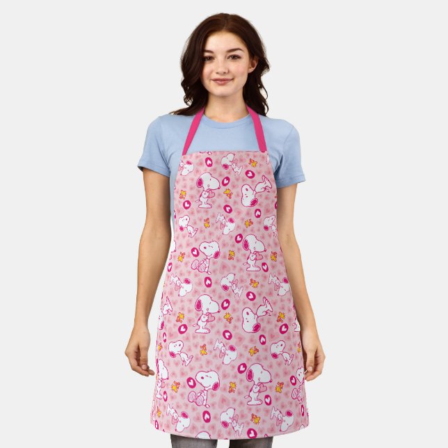 Snoopy & Woodstock Pink Hearts Pattern Apron (Worn)