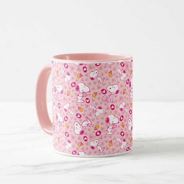 Snoopy & Woodstock Pink Hearts Pattern Mug (Front Left)