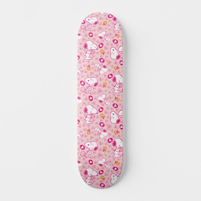 Snoopy & Woodstock Pink Hearts Pattern Skateboard (Front)