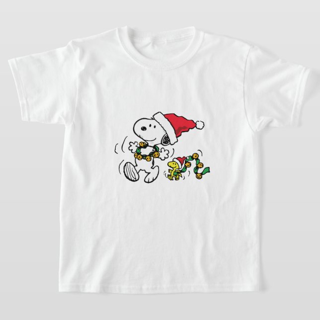 snoopy & woodstock playing on winter season T-Shirt (Laydown)