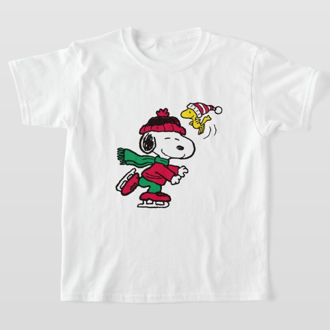 snoopy & woodstock playing on winter season T-Shirt (Laydown)