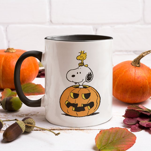 Snoopy & Woodstock Pumpkin Mug (Mug on counter)