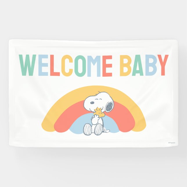 Snoopy & Woodstock Rainbow Baby Shower  Banner (Horizontal)
