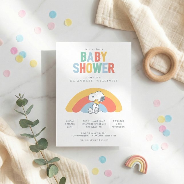 Snoopy & Woodstock Rainbow Baby Shower Invitation (Creator Uploaded)