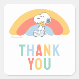 Snoopy & Woodstock Rainbow Baby Shower Thank You Square Sticker