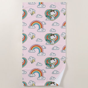 Snoopy & Woodstock Rainbow Heart Pattern Beach Towel