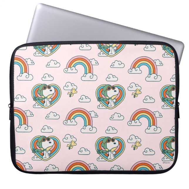 Snoopy & Woodstock Rainbow Heart Pattern Laptop Sleeve (Front)