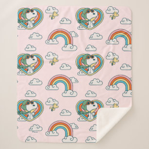 Snoopy & Woodstock Rainbow Heart Pattern Sherpa Blanket