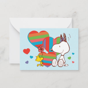 Snoopy & Woodstock Rainbow Heart Valentine Card
