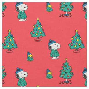 Snoopy & Woodstock Red Christmas Pattern Fabric