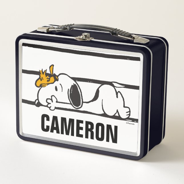 Snoopy & Woodstock | Smile Giggle Laugh | Add Name Metal Lunch Box (Front)