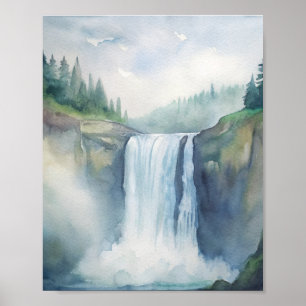 Snoqualmie Falls, WA Watercolor Painting Poster