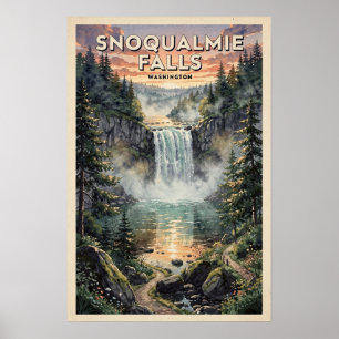Snoqualmie Falls Washington Vintage Travel Poster