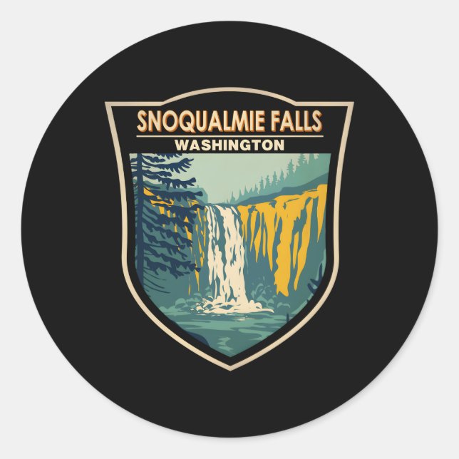 Snoqualmie Falls Washington Waterfall Badge Classic Round Sticker (Front)