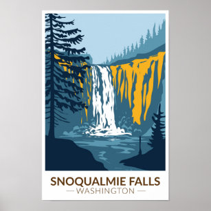 Snoqualmie Falls Washington Waterfall Vintage  Poster
