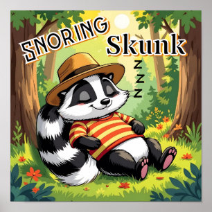 Snoring Skunk Cute Cartoon Kid's Nursery Art Poster