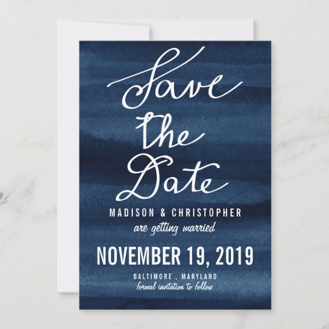Snorkel Blue Watercolor Modern Save The Date (Front)
