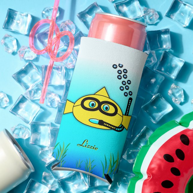 Snorkel Fish Personalised with Name Seltzer Can Cooler (In Situ Summer)