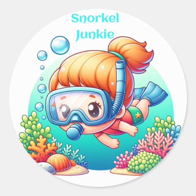 Snorkel junkie gal classic round sticker (Front)