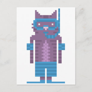 Snorkel Swimmer Cat Pixel Art Postcards