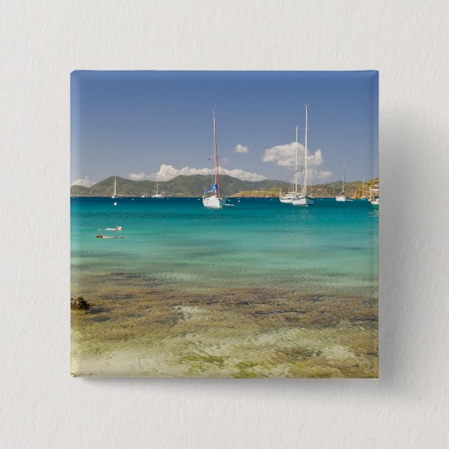 Snorkelers in idyllic Pirates Bight cove, Bight, 15 Cm Square Badge (Front)