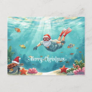 Snorkeling Santa Underwater Christmas Holiday Card