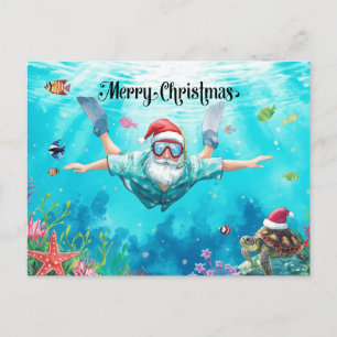 Snorkeling Santa Underwater Christmas Holiday Card