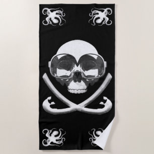 Snorkelling and Scuba Diving Pirate Skull Flag Beach Towel