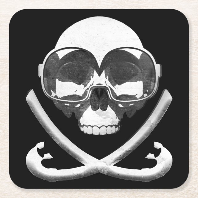Snorkelling and Scuba Diving Pirate Skull Flag Square Paper Coaster (Front)