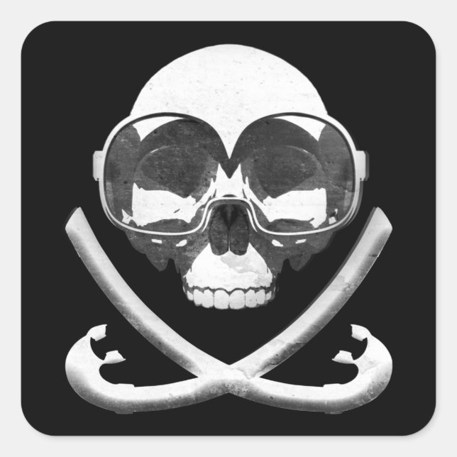 Snorkelling and Scuba Diving Pirate Skull Flag Square Sticker (Front)