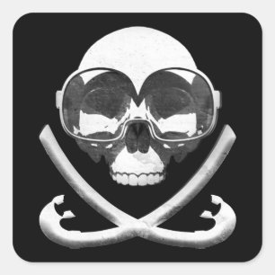 Snorkelling and Scuba Diving Pirate Skull Flag Square Sticker