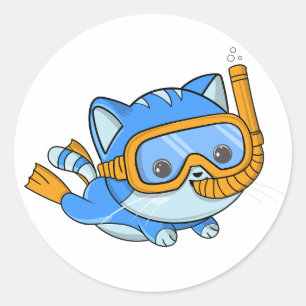 Snorkelling Cute Cat Scuba Diving Kitten Classic Round Sticker